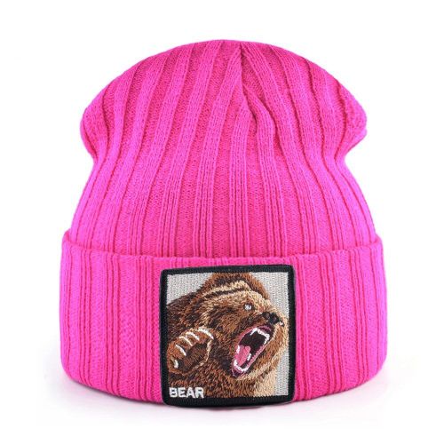 Bonnet Brodé Ours Avec Document Solide Pour Homme Et Femme,Skullies,Casquettes,Streetwear,Kpop,Automne,Hiver