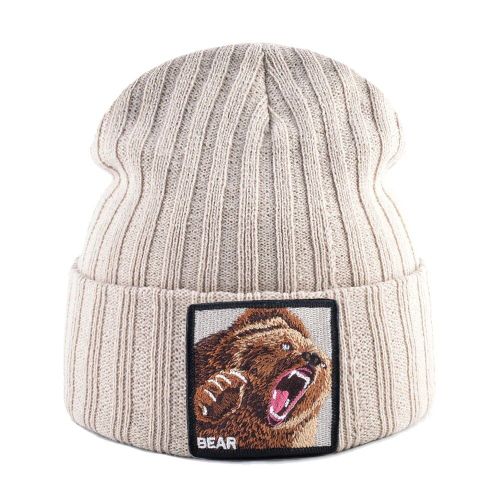 Bonnet Brodé Ours Avec Document Solide Pour Homme Et Femme,Skullies,Casquettes,Streetwear,Kpop,Automne,Hiver
