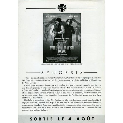 Wild Wild West, Synopsis Dépliant, Barry Sonnenfeld, Avec Will Smith, Kevin Kline, Kenneth Branagh
