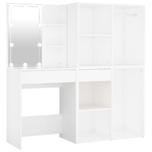 vidaXL Coiffeuse à LED avec 2 armoires Blanc Bois d'ingénierie