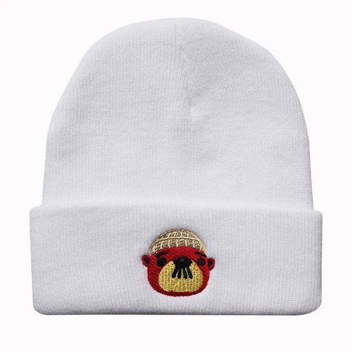 Chapeau Tricoté Avec Ours Brodé Pour Femme Et Homme,Bonnet Chaud,Style Hip Hop,Idéal Pour L'hiver
