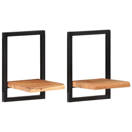 Vidaxl Étagères Murales 2 Pcs 25x25x35 Cm Bois D'acacia Et Acier