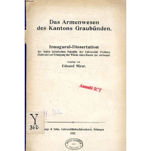 Das Armenwesen Des Kantons Graubünden (Inaugural-Dissertation)