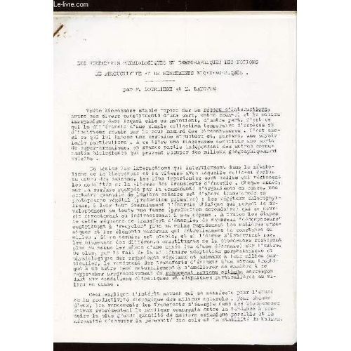 Les Fondements Physiologiques Et Demographiques Des Notions De Productivite Et De Rendements Bioenergetiques.