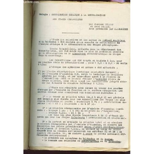Memoire : Geologie : Contribution Chimique A La Determination Des Etages Oenologiques.