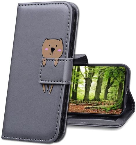 Samsung Galaxy A3 2017 Coque En Cuir, Mignon Cartoon Animal Portefeuille Housse, Fonction Stand Coque Pour Samsung Galaxy A3 2017. Hm Gray Bear