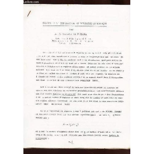 Theorie De L'information Et Diversite Specifique