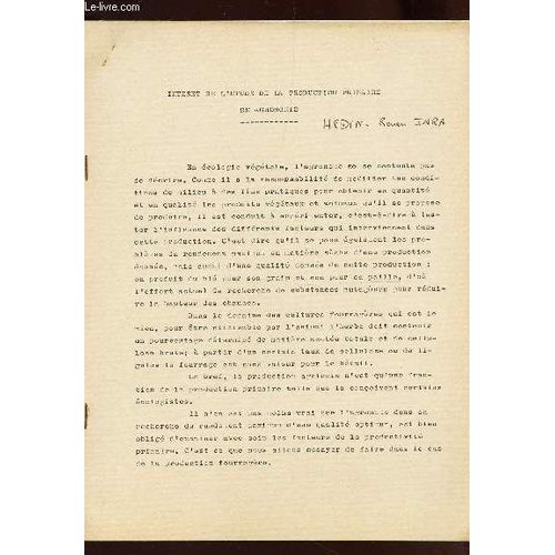 Interet De L'etude De La Production Primaire En Agronomie (Notes)