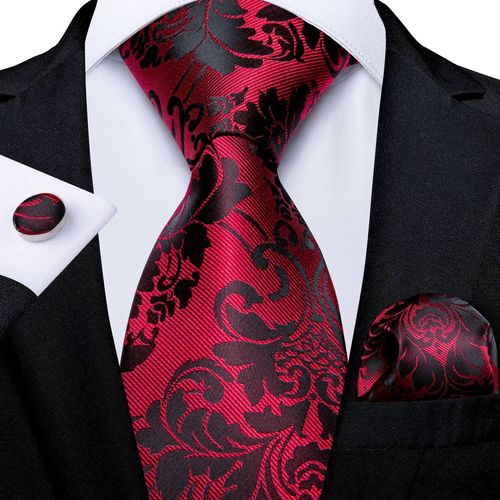 Ensemble De Cravates De Luxe En Soie Rouge Pour Hommes,Rayé À Fleurs,Solide,8 Cm,Mouchoir,Boutons De Manchette,Affaires,Mariage,Bal De Promo,Accessoires De Marié,Cadeau Pour Hommes-Dg-Ldsn0757-