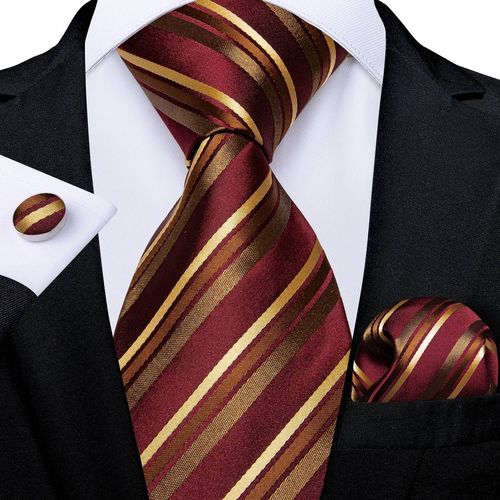 Ensemble De Cravates De Luxe En Soie Rouge Pour Hommes,Rayé À Fleurs,Solide,8 Cm,Mouchoir,Boutons De Manchette,Affaires,Mariage,Bal De Promo,Accessoires De Marié,Cadeau Pour Hommes-Ldsn7396-
