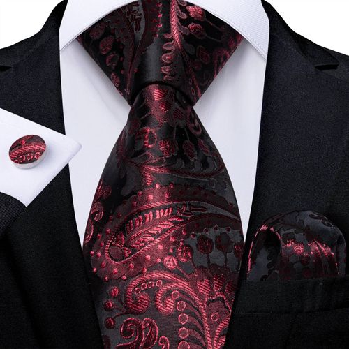 Ensemble De Cravates De Luxe En Soie Rouge Pour Hommes,Rayé À Fleurs,Solide,8 Cm,Mouchoir,Boutons De Manchette,Affaires,Mariage,Bal De Promo,Accessoires De Marié,Cadeau Pour Hommes-Ldsn7911-
