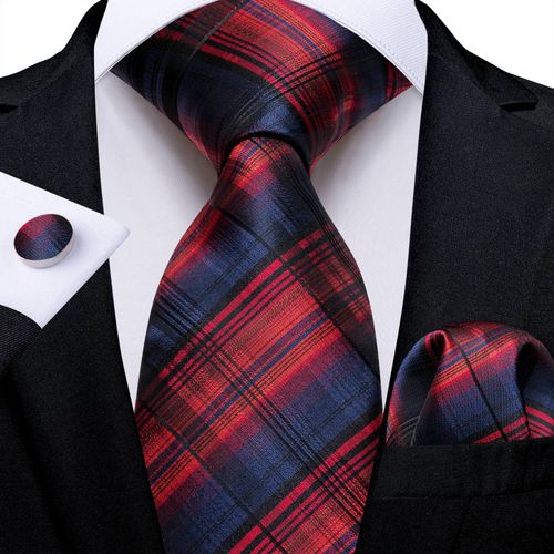 Ensemble De Cravates De Luxe En Soie Rouge Pour Hommes,Rayé À Fleurs,Solide,8 Cm,Mouchoir,Boutons De Manchette,Affaires,Mariage,Bal De Promo,Accessoires De Marié,Cadeau Pour Hommes-Ldsn7639-