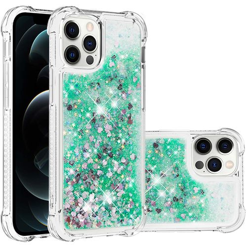 Coque Pour Apple Iphone 12 Pro, Coin Airbag Antichute Sables Mouvants Coque Tpu Bumper Sparkle Case Compatible Avec Apple Iphone 12 Pro. Ybw Love Green