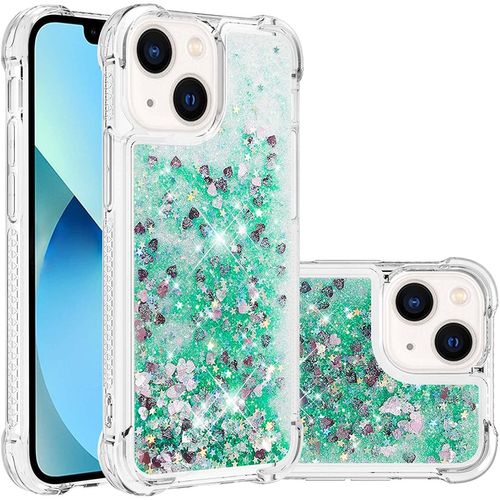 Coque Pour Apple Iphone 14 Plus, Coin Airbag Antichute Sables Mouvants Coque Tpu Bumper Sparkle Case Compatible Avec Apple Iphone 14 Plus. Ybw Love Green