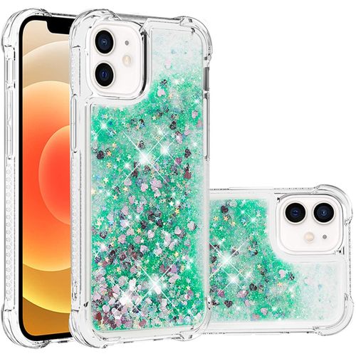Coque Pour Apple Iphone 12, Coin Airbag Antichute Sables Mouvants Coque Tpu Bumper Sparkle Case Compatible Avec Iphone 12. Ybw Love Green