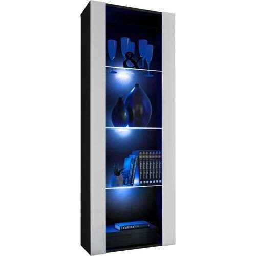 Vitrine Armoire Komodee TIVOLI - LED bleues - Blanc et Noir - 55 x 159 x 35 cm
