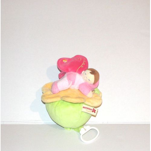 Abeille Ou Papillon Sur Fleurs Jaune Rose Vert Doudou Musical Nicotoy  20cm