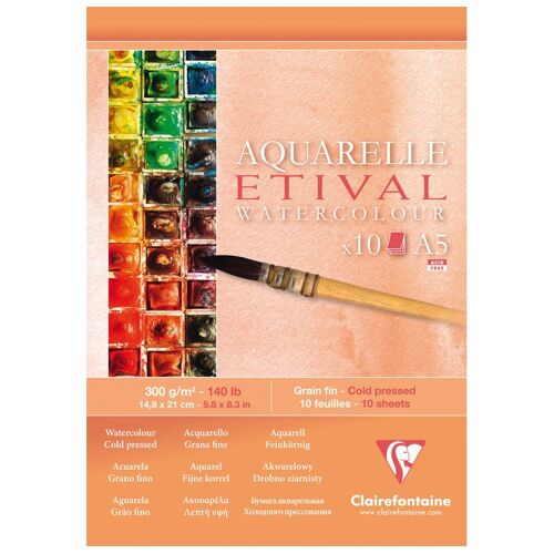 Clairefontaine  Bloc Encollé A5 Etival Grain Fin 300g 10f