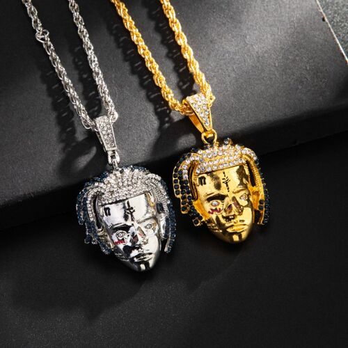 2PCS Hip-hop Rap Rappeur Xxxtentacion Collier Pendentif Avec Corde Chaîne Bling Cubic Zircon Cool Mens Rock Biker
