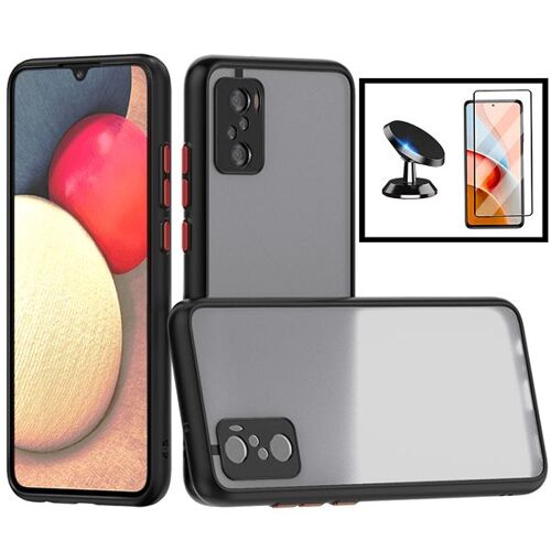 Kit Coque antichoc caméra protection + Film de Verre Trempé 5D à Couverture Complète + Support Magnétique de Voiture pour Xiaomi Poco F3 - noir