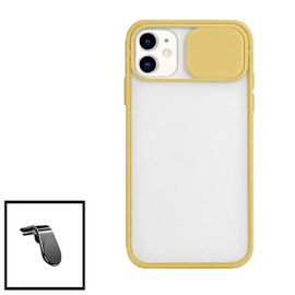 Kit Coque Avec Fenetre Anti-Choc Mat + Support Magnétique De Voiture Renforcé Pour Iphone 12 - Jaune