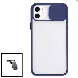 Kit Coque Avec Fenetre Anti-Choc Mat + Support Magnétique De Voiture Renforcé Pour Iphone 12 Pro Max - Bleu Foncé