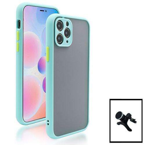 Kit Coque Antichoc Caméra Protection + Support Magnétique De Voiture Renforcé Pour Iphone 12 Mini - Bleu Clair