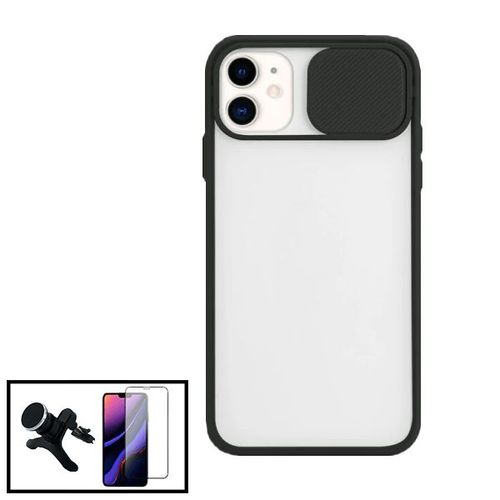 Kit Coque Avec Fenetre Anti-Choc Mat + Film De Verre Trempé 5d À Couverture Complète + Support Magnétique De Voiture Renforcé Pour Iphone 11 - Noir