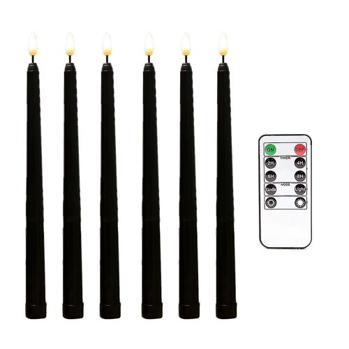 6pcs Bougies de conicité noire sans flamme scintillant avec minuterie à distance à 10 touches, bougie LED à piles