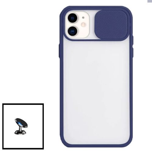 Kit Coque Avec Fenetre Anti-Choc Mat + Support Magnétique De Voiture Pour Iphone 12 Mini - Bleu Foncé
