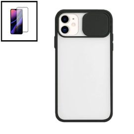 Kit Coque Avec Fenetre Anti-Choc Mat + Film De Verre Trempé 5d À Couverture Complète Pour Iphone 11 Pro Max - Noir