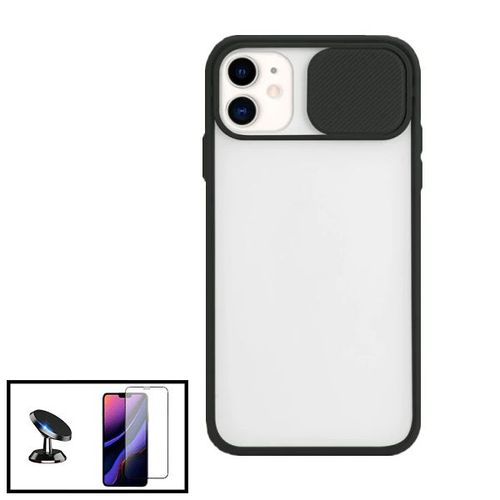 Kit Coque Avec Fenetre Anti-Choc Mat + Film De Verre Trempé 5d À Couverture Complète + Support Magnétique De Voiture Pour Iphone 11 - Noir
