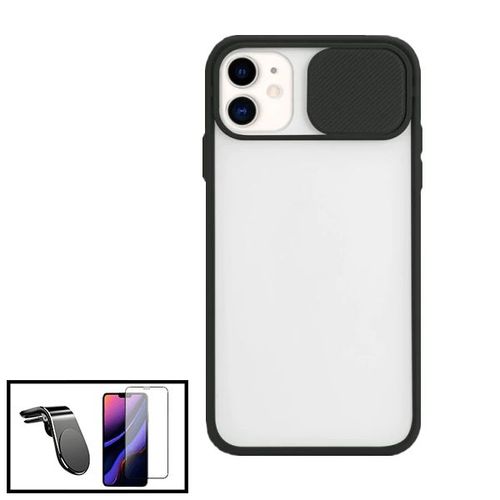Kit Coque Avec Fenetre Anti-Choc Mat + Film De Verre Trempé 5d À Couverture Complète + Support Magnétique L Conduite En Toute Sécurité Pour Iphone 11 - Noir