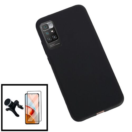 Kit Film Verre Trempé 5D Full Cover + Coque Silicone Liquide + Support Magnétique de Voiture Renforcé pour Xiaomi Redmi 10 Prime 2022 - Noir
