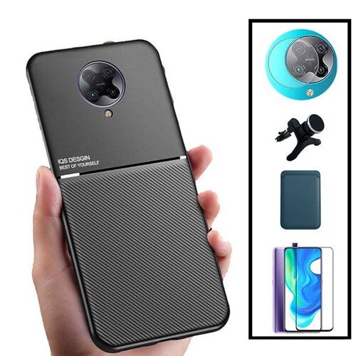 Kit Coque Magnétique Lux + Portefeuille Magnétique Bleu + 5D Full Cover + Film Caméra Arrière + Support Magnétique Renforcé pour Xiaomi Redmi K30 Pro
