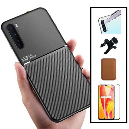 Kit Coque Magnétique Lux + Portefeuille Magnétique Marron + 5D Full Cover + Film Caméra Arrière + Support Magnétique Renforcé pour Xiaomi Mi Note 10 Lite