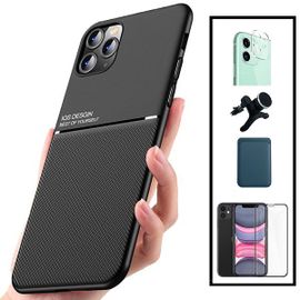 Kit Coque Magnétique Lux + Portefeuille Magnétique Bleu + 5d Full Cover + Film Caméra Arrière + Support Magnétique Renforcé Pour Iphone 12 Pro Max