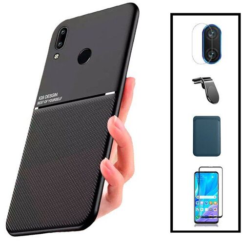 Kit Coque Magnétique Lux + Portefeuille Magnétique Bleu + 5D Full Cover + Film Caméra Arrière + Support Magnétique L pour Huawei P Smart Plus 2019