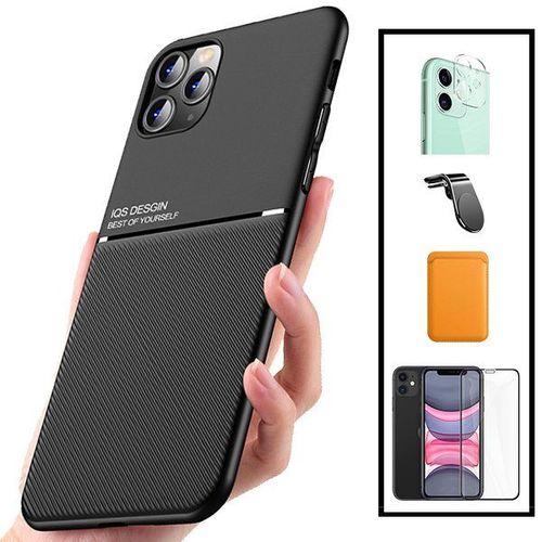 Kit Coque Magnétique Lux + Portefeuille Magnétique Orange + 5d Full Cover + Film Caméra Arrière + Support Magnétique L Pour Iphone 12 Mini