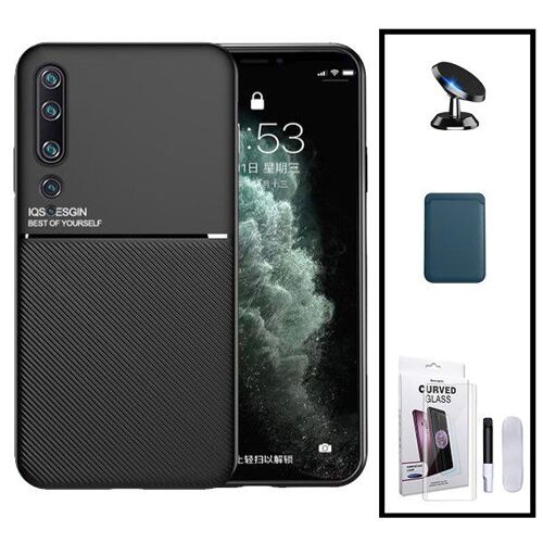 Kit Coque Magnétique Lux + Portefeuille Magnétique Bleu + Verre Trempé Nano Incurvé Uv + Support Magnétique Pour Xiaomi Mi 10 5g