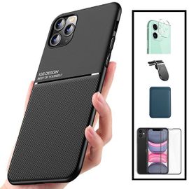 Kit Coque Magnétique Lux + Portefeuille Magnétique Bleu + 5d Full Cover + Film Caméra Arrière + Support Magnétique L Pour Iphone 12 Pro Max