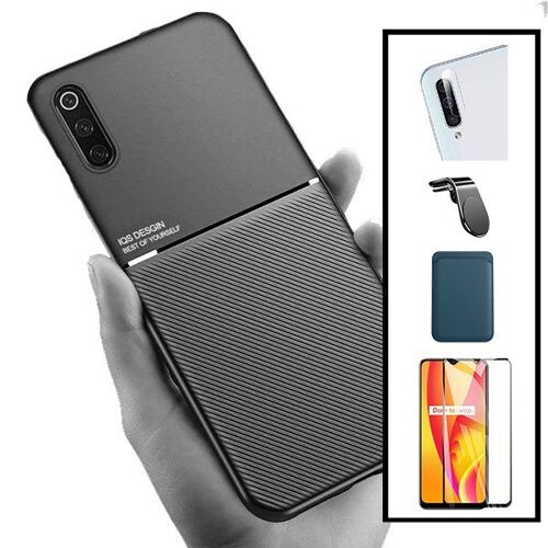 Kit Coque Magnétique Lux + Portefeuille Magnétique Bleu + 5D Full Cover + Film Caméra Arrière + Support Magnétique L pour Samsung Galaxy A50s