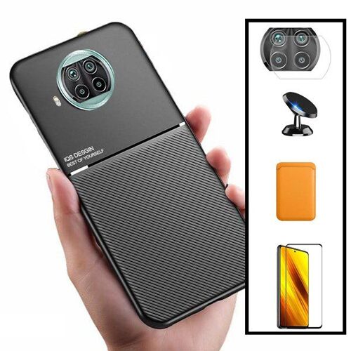 Kit Coque Magnétique Lux + Portefeuille Magnétique Orange + 5D Full Cover + Film Caméra Arrière + Support Magnétique pour Xiaomi Mi 10i
