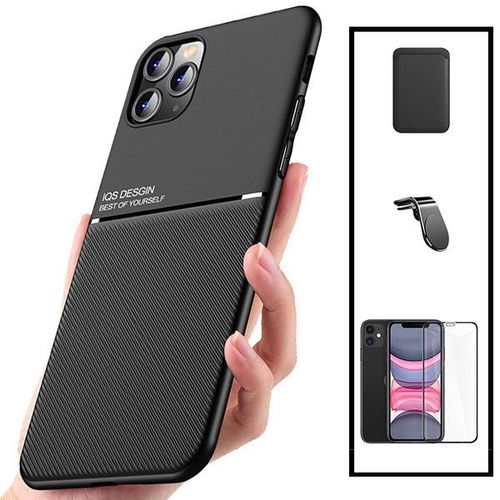 Kit Coque Magnétique Lux + Portefeuille Magnétique Noir + 5d Full Cover + Support Magnétique L Pour Iphone 11