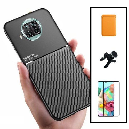 Kit Coque Magnétique Lux + Portefeuille Magnétique Orange + 5D Full Cover + Support Magnétique Renforcé pour Xiaomi Mi 10i