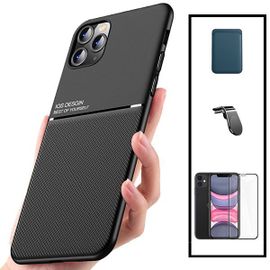 Kit Coque Magnétique Lux + Portefeuille Magnétique Bleu + 5d Full Cover + Support Magnétique L Pour Iphone 12 Pro Max