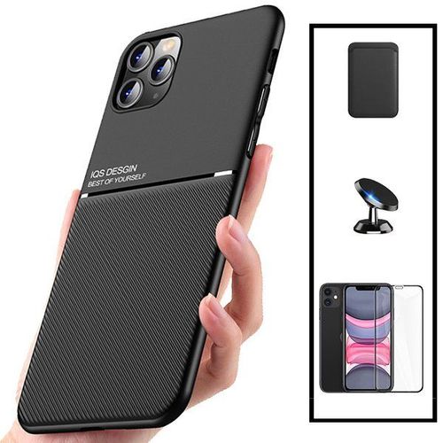Kit Coque Magnétique Lux + Portefeuille Magnétique Noir + 5d Full Cover + Support Magnétique Pour Iphone 11
