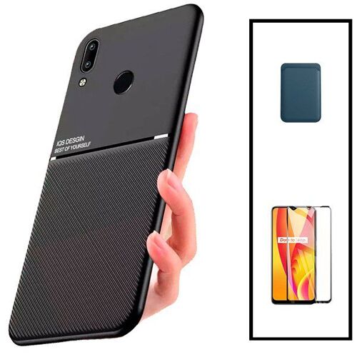 Kit Coque Magnétique Lux + Portefeuille Magnétique Bleu + 5d Full Cover Pour Huawei P Smart Plus 2019