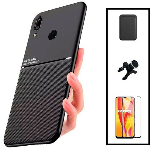 Kit Coque Magnétique Lux + Portefeuille Magnétique Noir + 5D Full Cover + Support Magnétique Renforcé pour Huawei P Smart Plus 2019