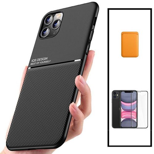 Kit Coque Magnétique Lux + Portefeuille Magnétique Orange + 5d Full Cover Pour Iphone 12 Mini